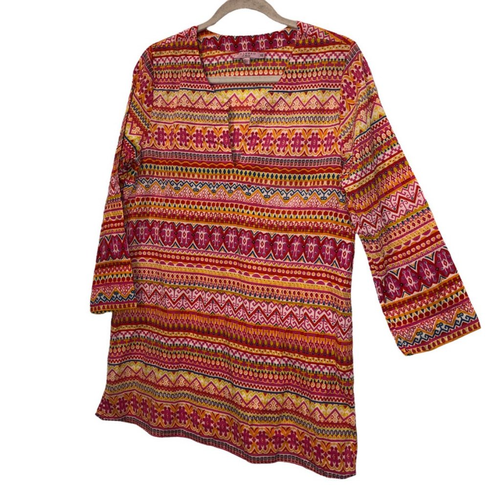 calypso st barth pink orange intricate print kurti cotton tunic top XS